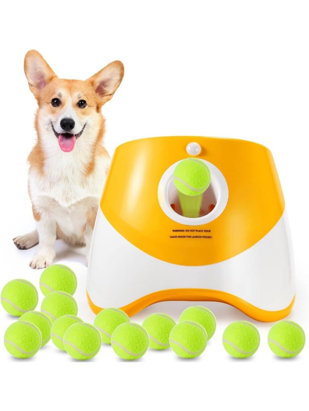Automatic Dog Ball Launcher with 15 Mini Tennis Balls & Mesh Bag - Interactive